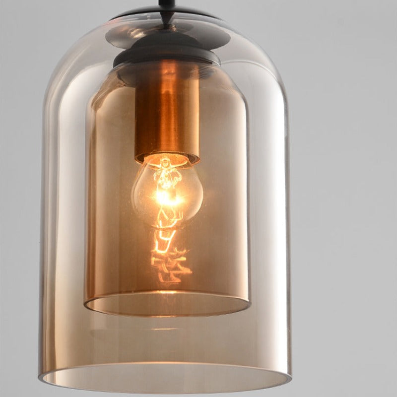 Vintage glazen hanglamp - dubbele metallic afwerking