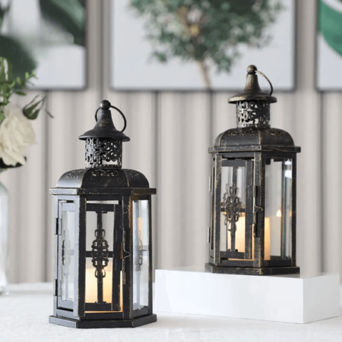 Lanterna Porta-Candeiro em Ferro Preto Estilo Escandinavo 
