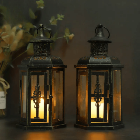 Lanterna Porta-Candeiro em Ferro Preto Estilo Escandinavo 