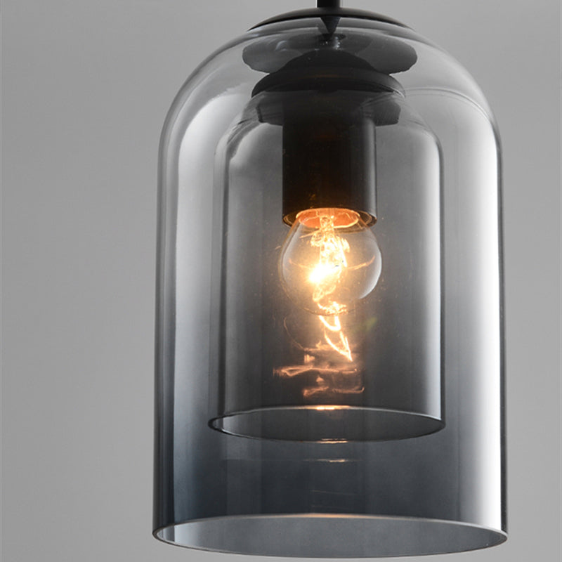 Vintage glazen hanglamp - dubbele metallic afwerking