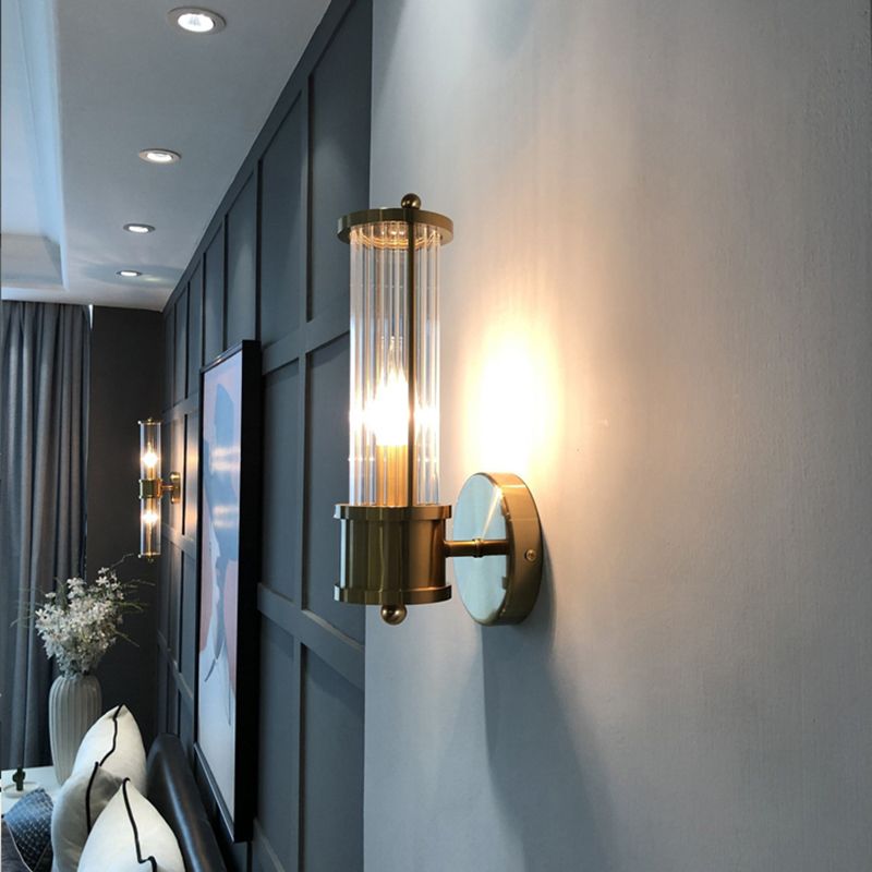 Μοντέρνο κυλινδρικό φωτιστικό τοίχου - Style Moderne Doré En Métal Et Verre