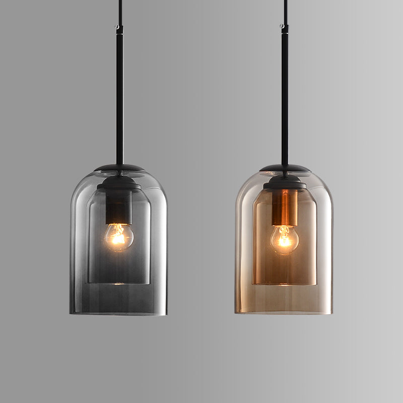 Vintage glazen hanglamp - dubbele metallic afwerking