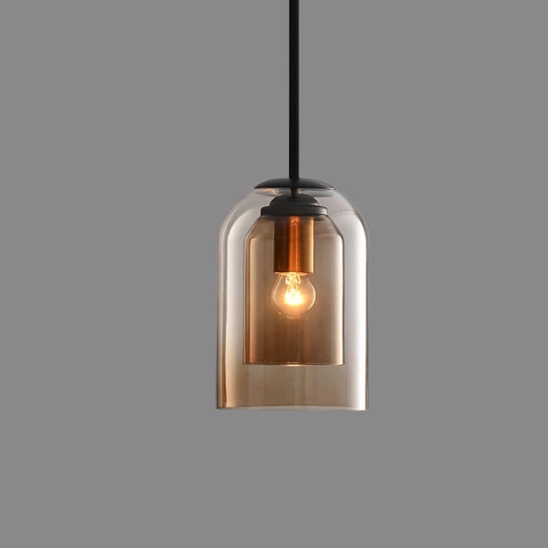 Vintage glazen hanglamp - dubbele metallic afwerking