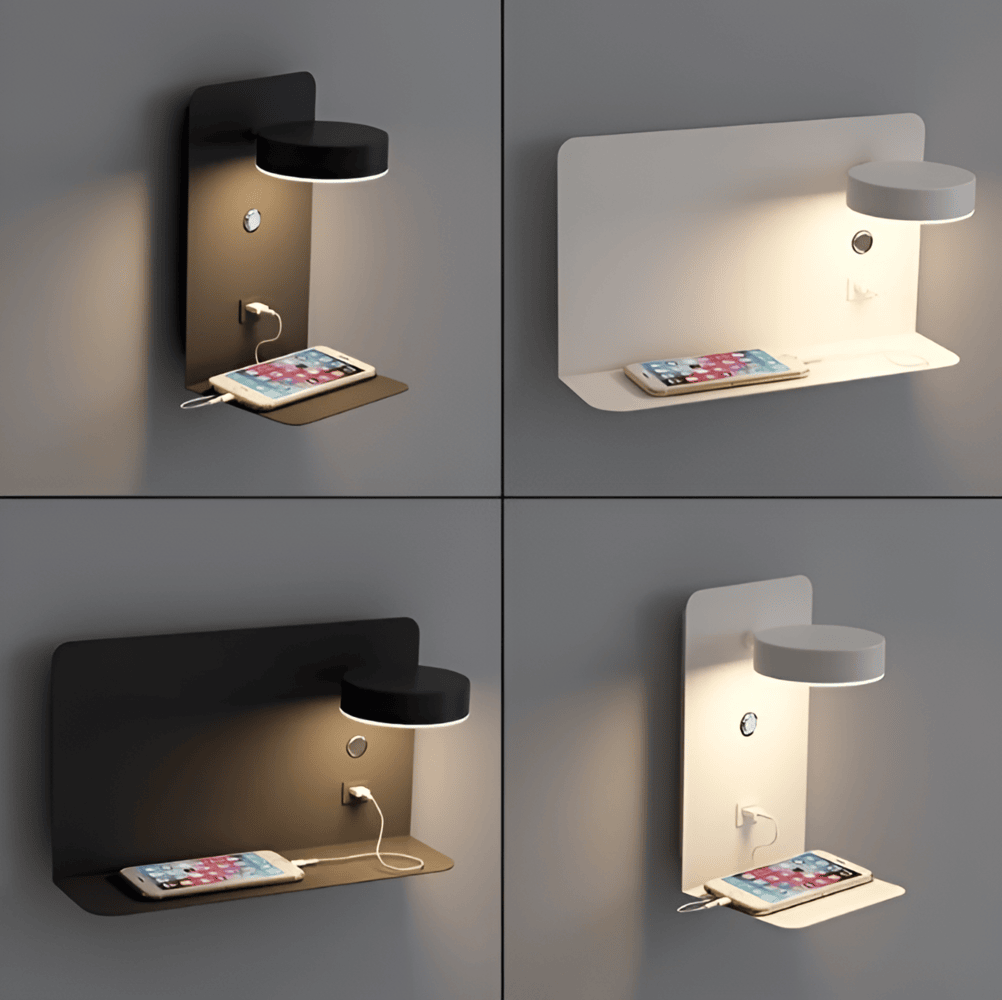 Lampada da parete a LED con ripiano e porta USB - Design moderno e funzione 2 in 1