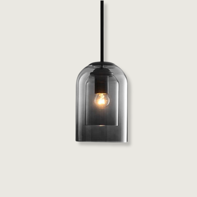 Vintage glazen hanglamp - dubbele metallic afwerking
